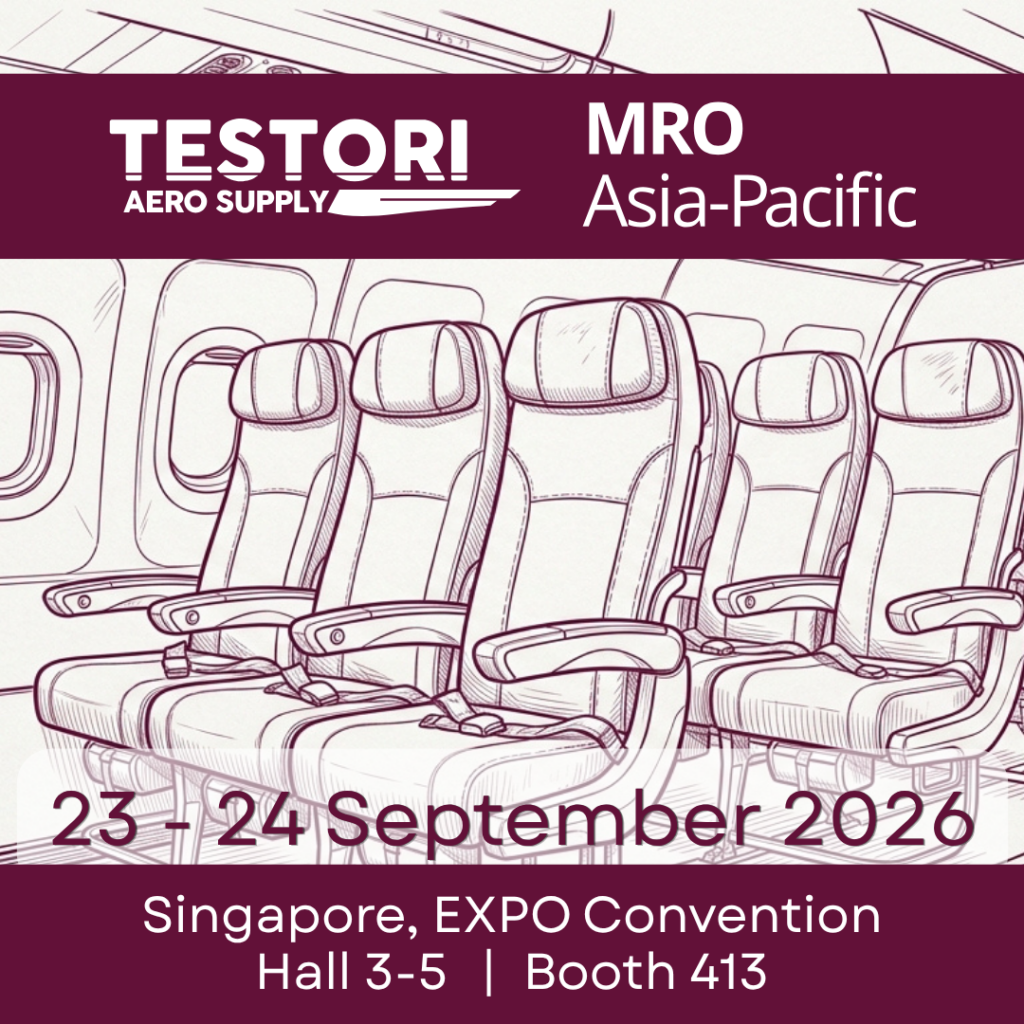 Testori Aero Supply at MRO Asia-Pacific 2026, Singapore EXPO, Hall 3–5 Booth 413. Aircraft cabin interiors and soft furnishing solutions.